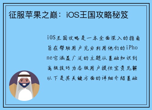 征服苹果之巅：iOS王国攻略秘笈